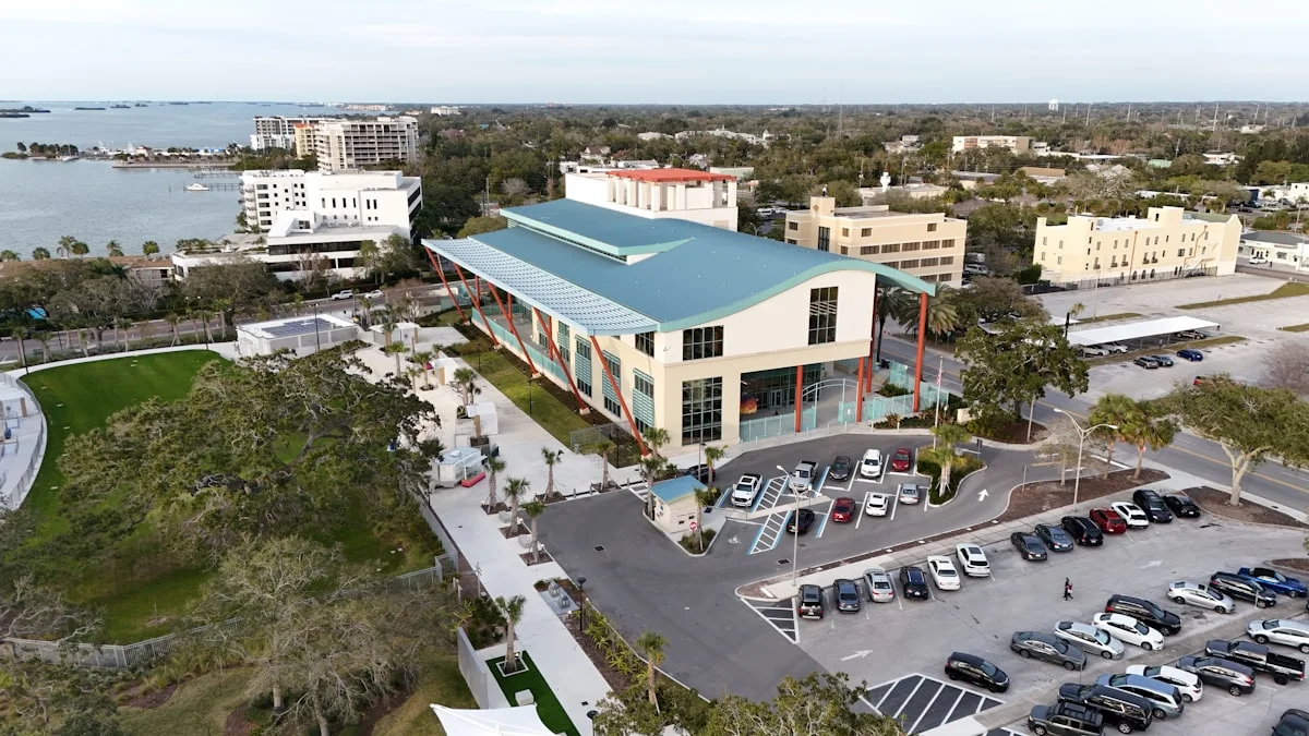 co-managed IT services healthcare Florida - A drone view of downtown Clearwater Library by aerial photographer Anita Denunzio.